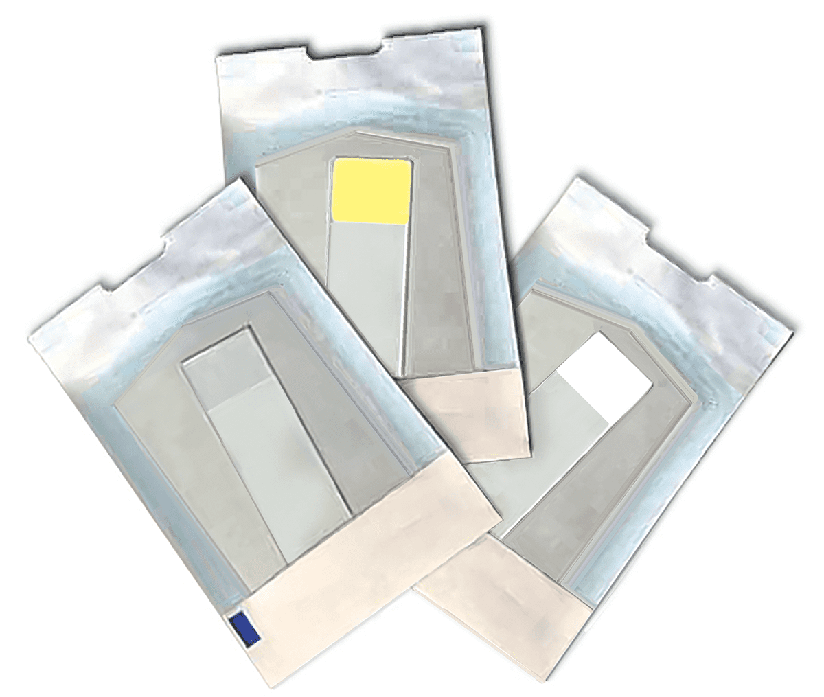 Three packages of adhesive bandages are shown.